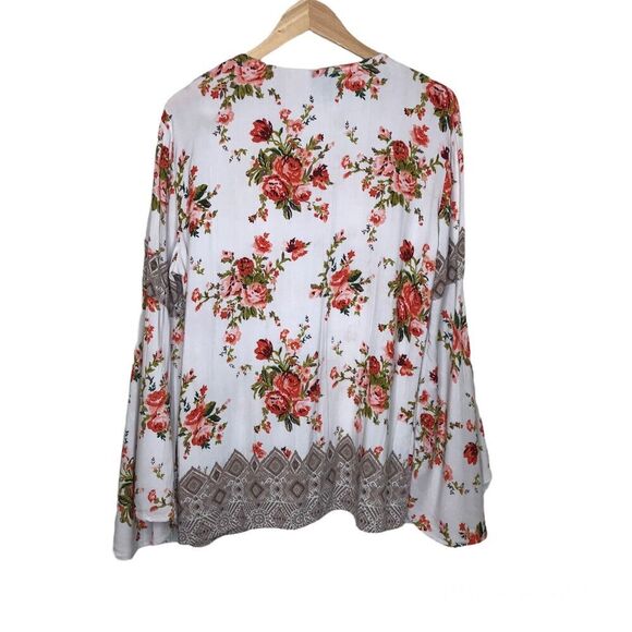 Angie Size S Tunic Top Pullover Tunic Boho Rayon Bell Sleeve Mixed Floral Hippie - Picture 2 of 8